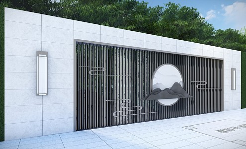 New Chinese style landscape wall SU model 3d model