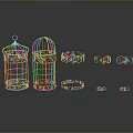Golden Metal Birdcage Decorative Items With Circular Rings And Reflections On Dark Surface