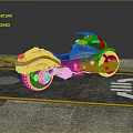 Futuristic Yellow And Black Motorcycle On Road With Yellow Lines And White Arrow
