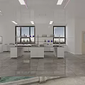 Modern Laboratory Interior With White Walls Lab Benches Equipment And Large Windows