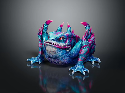 Vibrant Blue Purple Toad Game And Movie Character With Pink Spikes Sharp Claws Unique Design 3d model