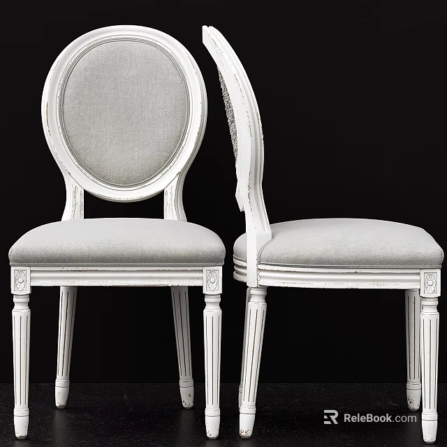 Elegant White Frame Dining Chairs With Grey Upholstered Seats And Backs 3d model 