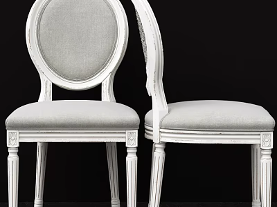 Elegant White Frame Dining Chairs With Grey Upholstered Seats And Backs 3d model