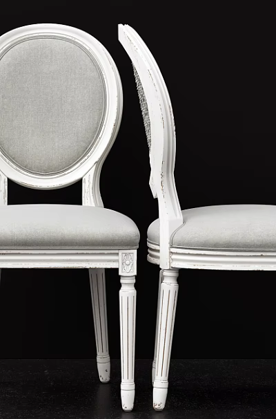 Elegant White Frame Dining Chairs With Grey Upholstered Seats And Backs 3d model