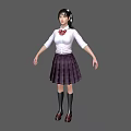 Woman Wearing White Shirt Red Bow Tie Purple Plaid Skirt And Black Knee High Boots