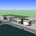 Modern Waterfront Building With Glass Curtain Wall White Exterior Trees And Water Reflection