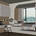 Modern Tatami Bedroom Interior With Tatami Bed Desk Chair And Mountain View Window