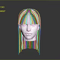 Futuristic Humanoid Character Head With Shiny Silver Dangling Chains And Tassel Decorations