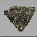 Futuristic Architectural Structure Composed Of Multiple Building Units With Geometric Design And Metallic Texture