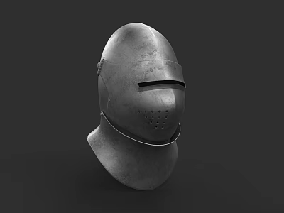 Medieval Metal Helmet Featuring Visor And Ventilation Holes As Historical Weapon 3d model