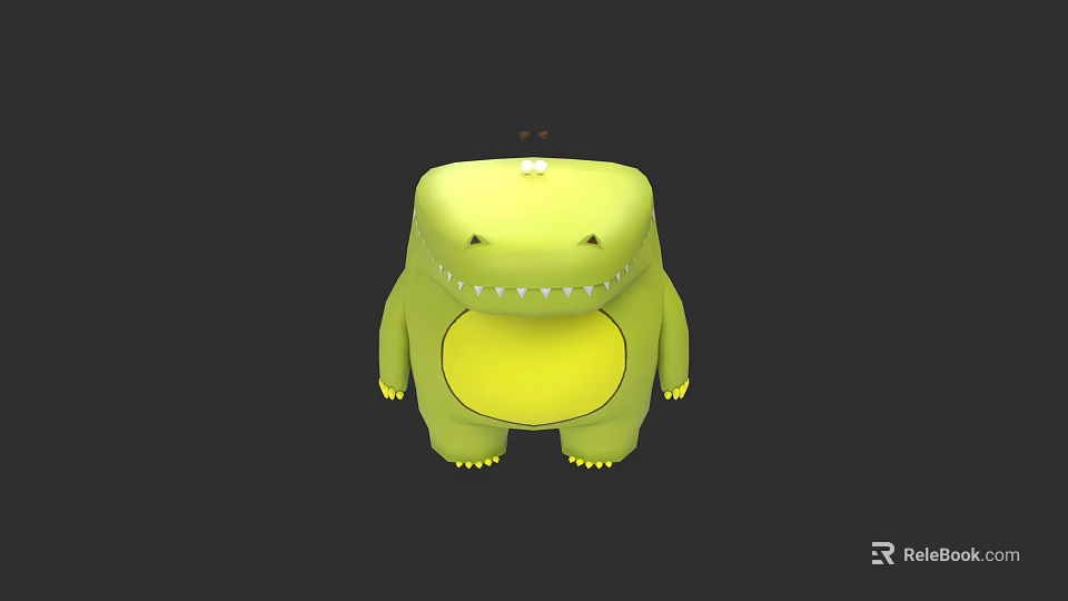 Green Crocodile Reptile Cartoon Character With Yellow Belly Sharp Teeth And Short Legs 3d model 