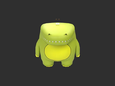 Green Crocodile Reptile Cartoon Character With Yellow Belly Sharp Teeth And Short Legs 3d model