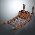 Traditional Handmade Wooden Boat With Wooden Crate And Rowing Frame On Deck