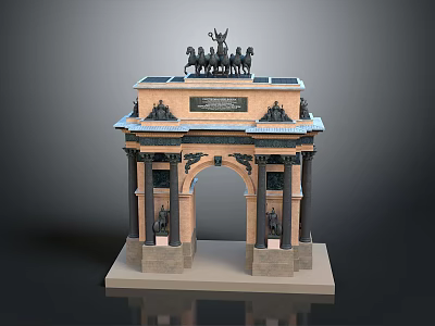 Classical Triumphal Arch Model Featuring Stone Structure And Horses Sculpture On Top 3d model