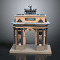 Classical Triumphal Arch Model Featuring Stone Structure And Horses Sculpture On Top