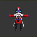 Hooded Character In Red White Costume With Purple Eyes Cape And Boots