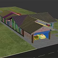Detached House With Black Gabled Roof Wooden Exterior And Garage On Green Lawn