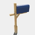Blue Mailbox With Red Door Mounted On Wooden Post For Home Exterior