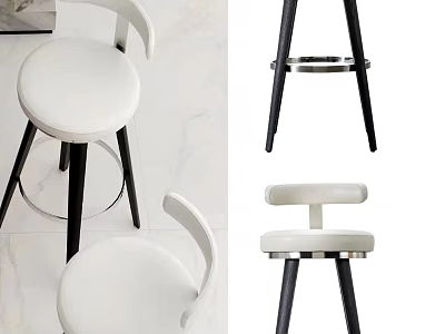 Modern Bar Stools With White Upholstered Seat Curved Backrest And Black Metal Legs 3d model
