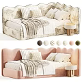 Modern Cream Style Soft Upholstered Kids Bed With Exquisite Headboard Design And Multiple Optional Colors