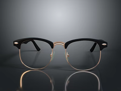 Classic Black And Gold Frame Eyeglasses With Clear Lenses For Stylish Daily Use 3d model