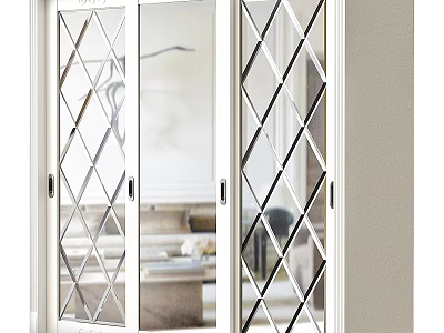 White Frame Double Sliding Doors With Diamond Pattern Glass For Interior 3d model