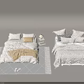 Stylish Double Beds With Decorative Pillows Soft Blankets Bedside Nightstand And Area Rug