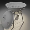 Black Outdoor Grill With Metal Stand Wheels Logo On Lid And Bottom Wire Rack
