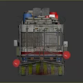 Modified Utility Vehicle With Crates Equipment And Blue White Red Stripes On Reflective Surface