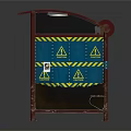 Bus Stop Shelter With Red Roof Blue Construction Warning Sign Metal Bench And Route Map