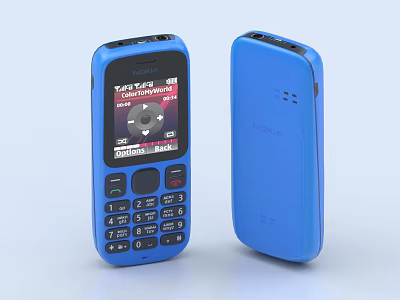 Two Blue Feature Phones with Keypad Display Screen and Back Cover Design 3d model