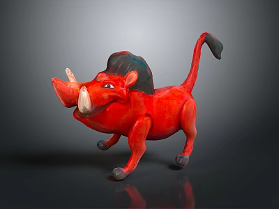 Cartoon Red Warthog 3D Model With Black Mane White Tusks And Tail 3d model