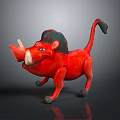 Cartoon Red Warthog 3D Model With Black Mane White Tusks And Tail