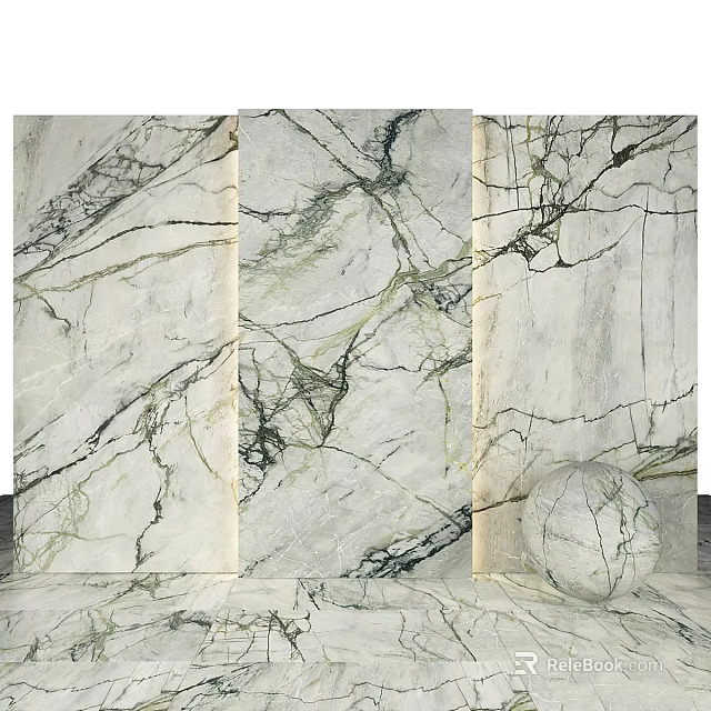 Marble Components With Natural Veins And White Green Black Patterns For Interior Decor 3d model