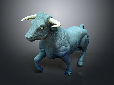 Blue Bull Game Movie Character With White Horns In Standing Posture 3d model
