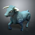 Blue Bull Game Movie Character With White Horns In Standing Posture
