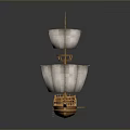 Wooden Sailboat Model With White Sails And Detailed Hull Structure Design