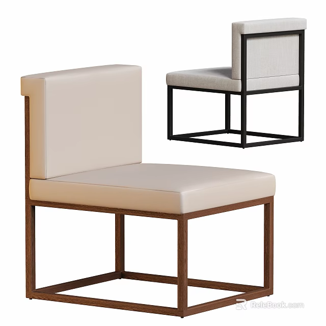 Modern Comfortable Dining Chair With Upholstered Beige Seat And Wooden Legs Design 3d model 