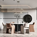 Modern dining room table and chair chandelier combination 3d model