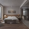 Hotel Guest Room Interior With Comfortable Bed Mountain View Windows Wooden Floor Chair Decorative Painting