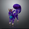 Fantasy Character Design Of Purple Blue Mythical Creature With Horns And Fluffy Tail