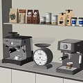 Modern Kitchen Counter With Coffee Machines Scale And Coffee Bags Glass Jars On Shelf