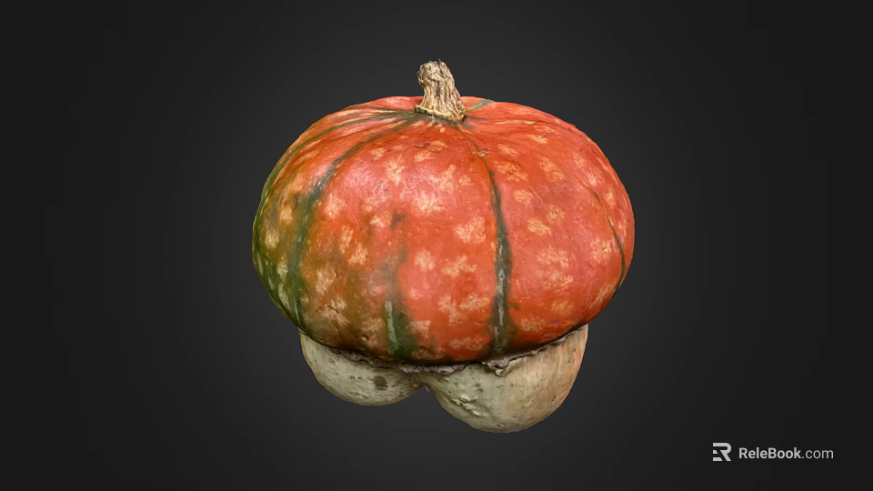Fresh Red and Green Speckled Pumpkin with Unique Bottom Shape and Vibrant Skin 3d model 
