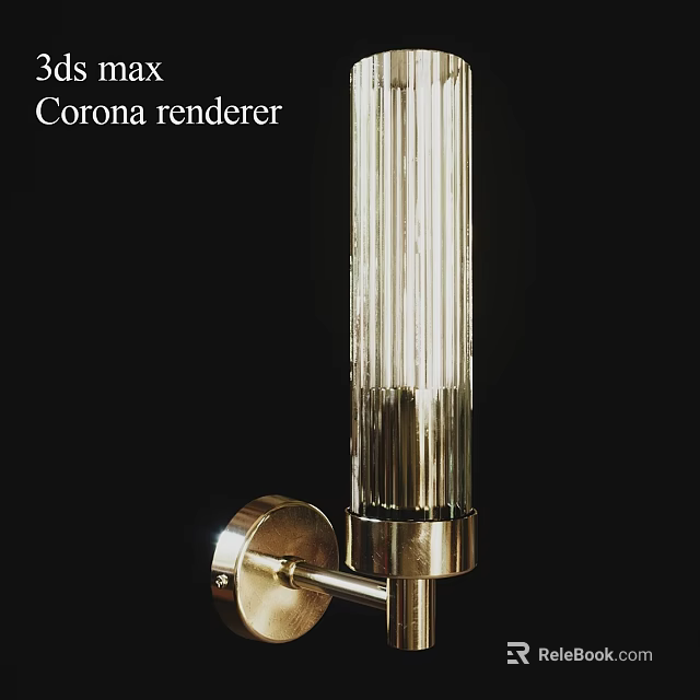 Modern Wall Sconce With Metal Bracket And Transparent Ribbed Glass Shade 3d model 