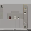 Modern White Wine Cabinet Interior With Lighting Design And Decorative Wine Bottles And Glasses
