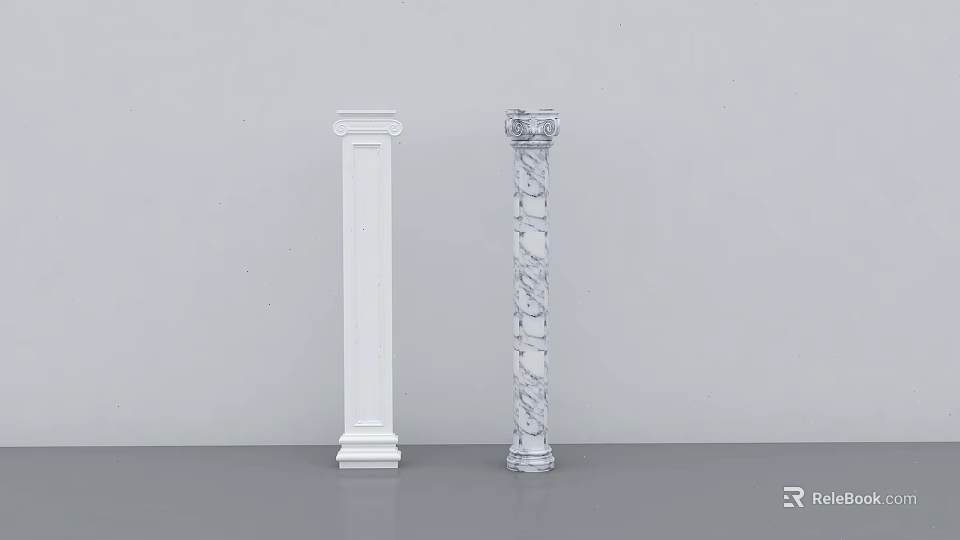Two Roman Columns Showcasing White Simple Design And Marble Textured Pattern 3d model
