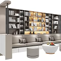 Modern Bookshelf Design With Books Decorative Items Sofa And Coffee Table 3d model