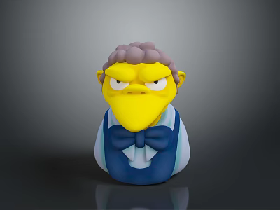 Cartoon Bird Character With Purple Curly Hair Yellow Body Blue Vest And Bow Tie 3d model