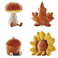 Cute Plush Stuffed Dolls with Mushroom Maple Leaf Acorn Sunflower Shapes and Smiling Faces