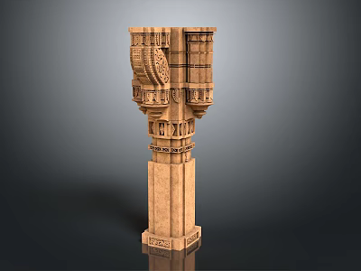 Classical Architectural Column With Intricate Carvings And Ornate Stone Structure 3d model